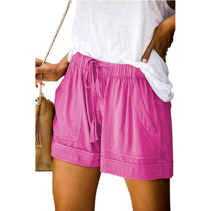 Solid High Waisted Strappy Loose Wide Summer Shorts