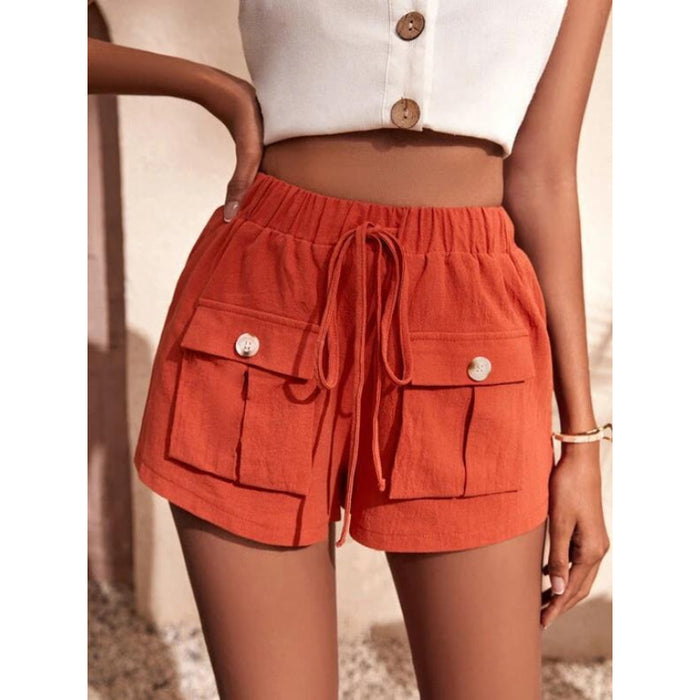 Baggy Mid-Waist Drawstring Straight Shorts