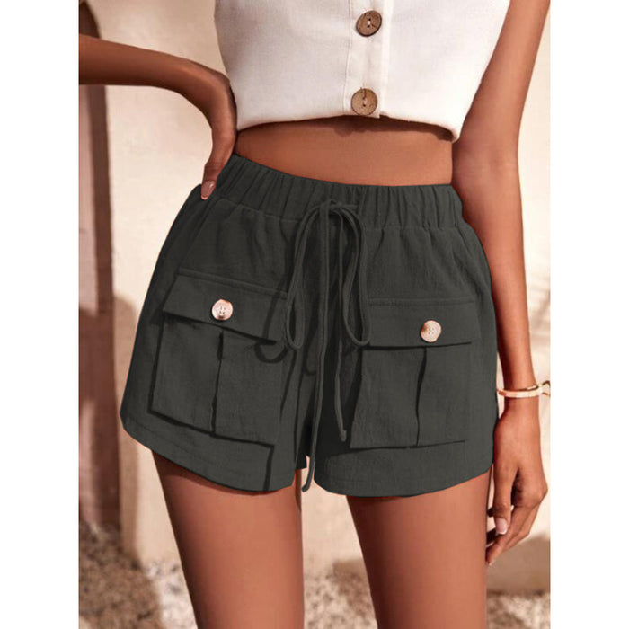 Baggy Mid-Waist Drawstring Straight Shorts