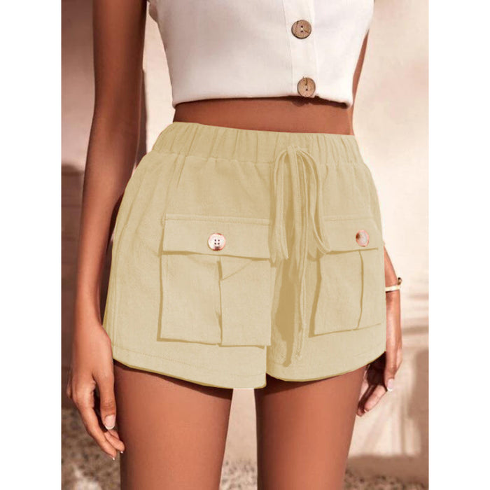 Baggy Mid-Waist Drawstring Straight Shorts