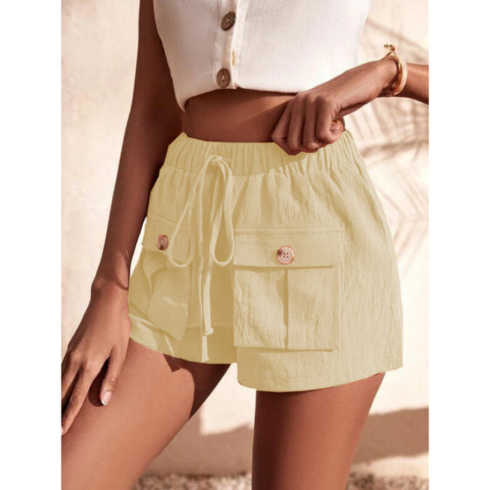 Baggy Mid-Waist Drawstring Straight Shorts