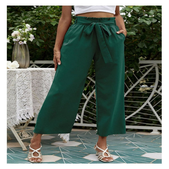 Flared Casual Pants With Floral Bracts